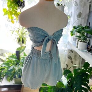 Sage green strapless top and shorts set Medium Papermoon